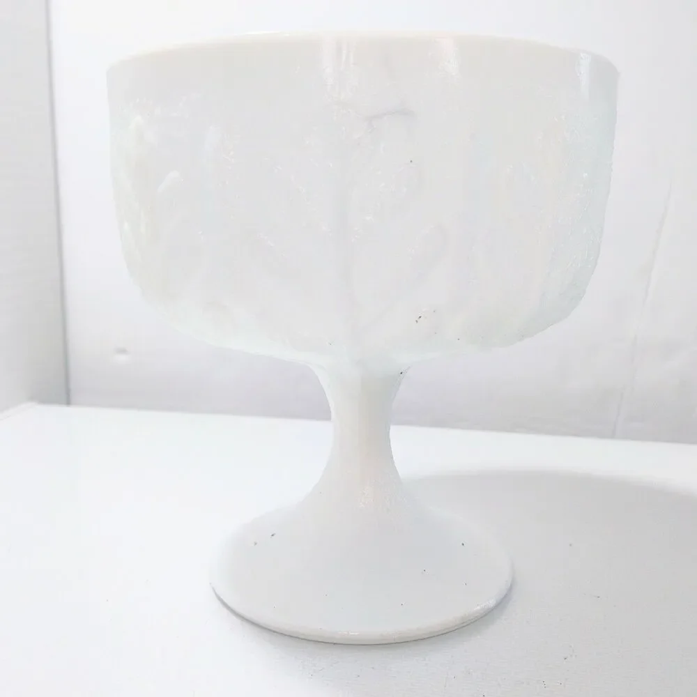 Vtg FTD 1975 White Milk Glass Oak Leaf Compote Bowl Pedestal Floral Arrangements